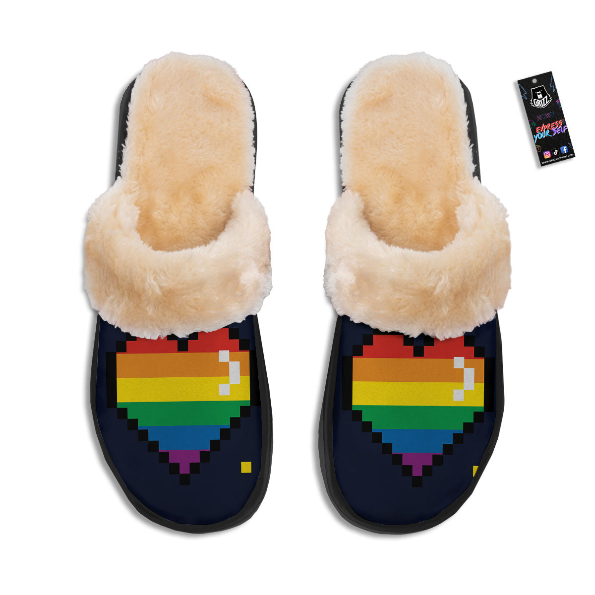 LGBT Pride 8 Bit Rainbow Pixel Heart Slippers-grizzshop