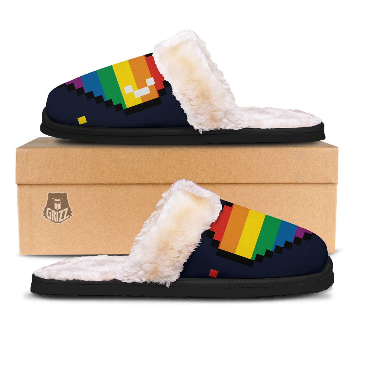 LGBT Pride 8 Bit Rainbow Pixel Heart Slippers-grizzshop