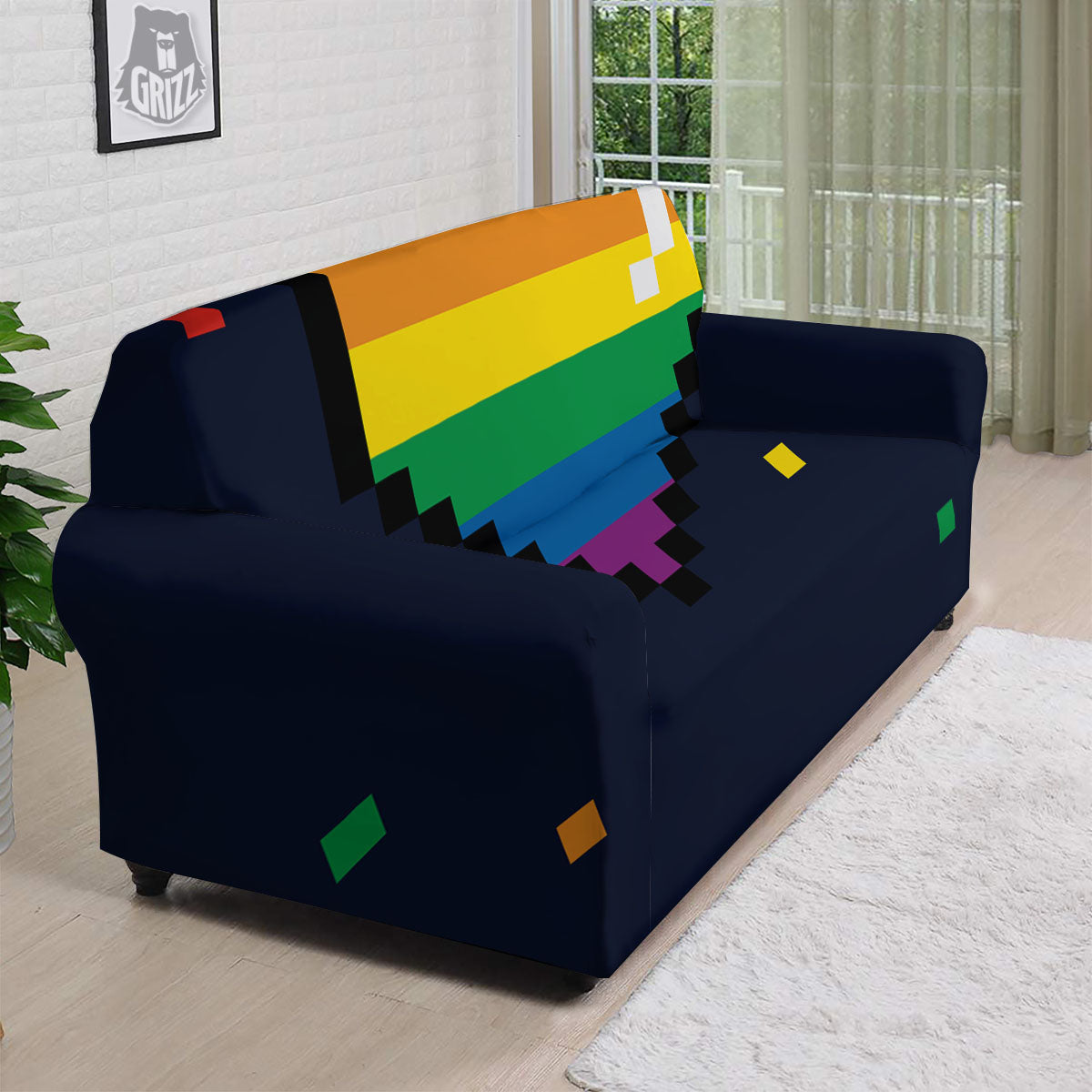 LGBT Pride 8 Bit Rainbow Pixel Heart Sofa Cover-grizzshop