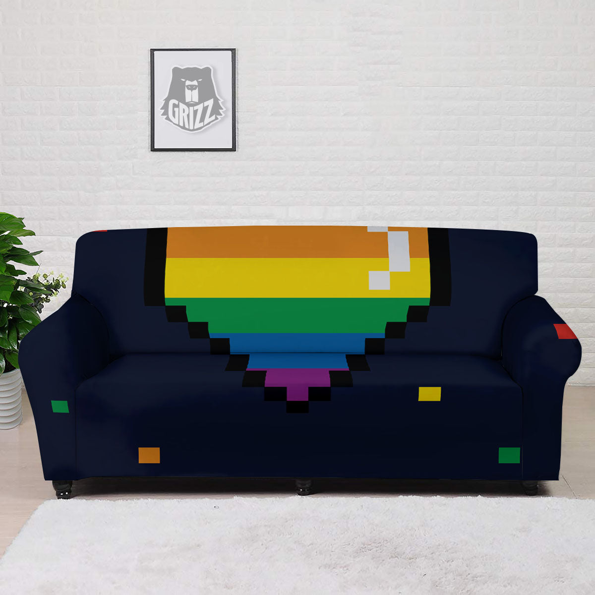 LGBT Pride 8 Bit Rainbow Pixel Heart Sofa Cover-grizzshop