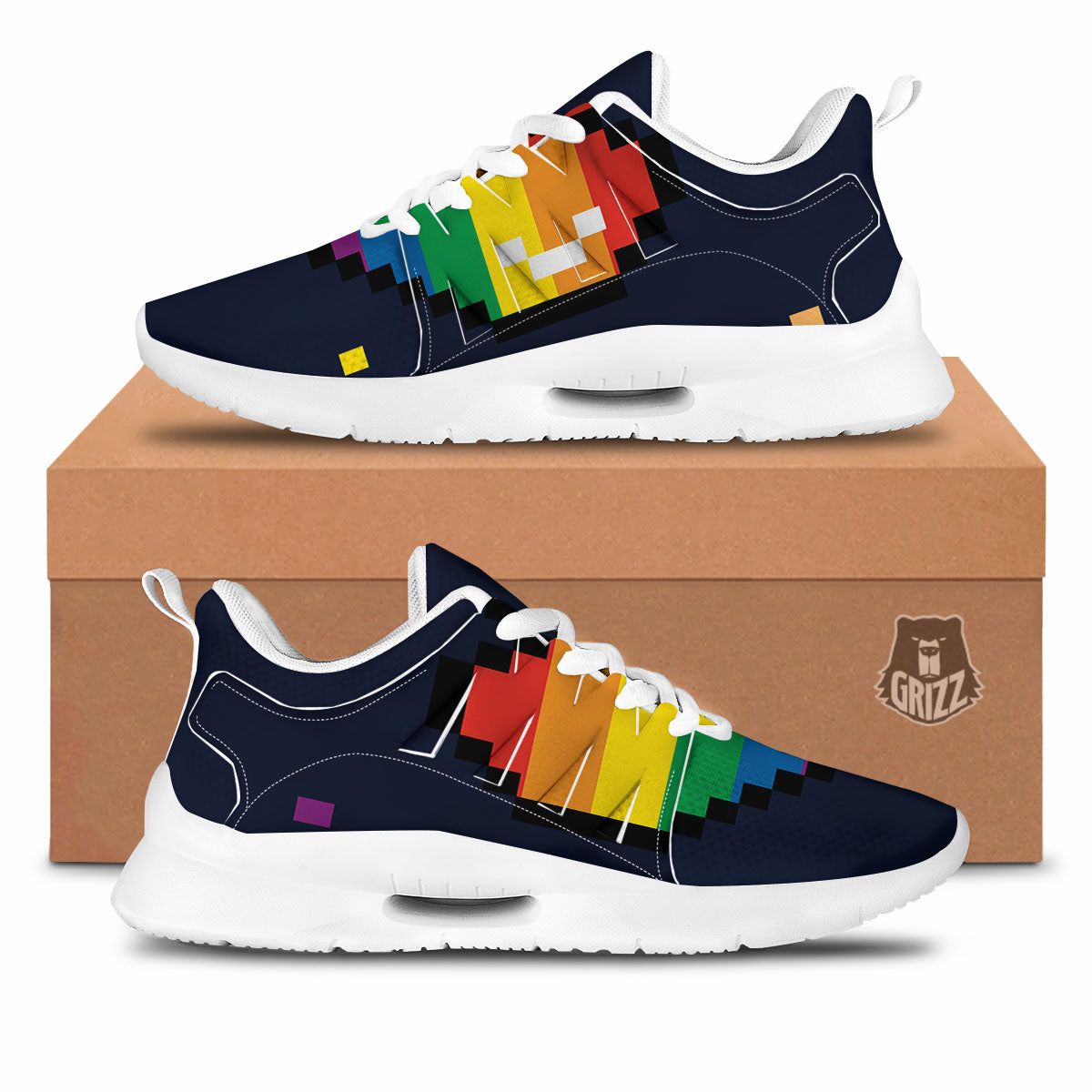 LGBT Pride 8 Bit Rainbow Pixel Heart Tennis Shoes-grizzshop