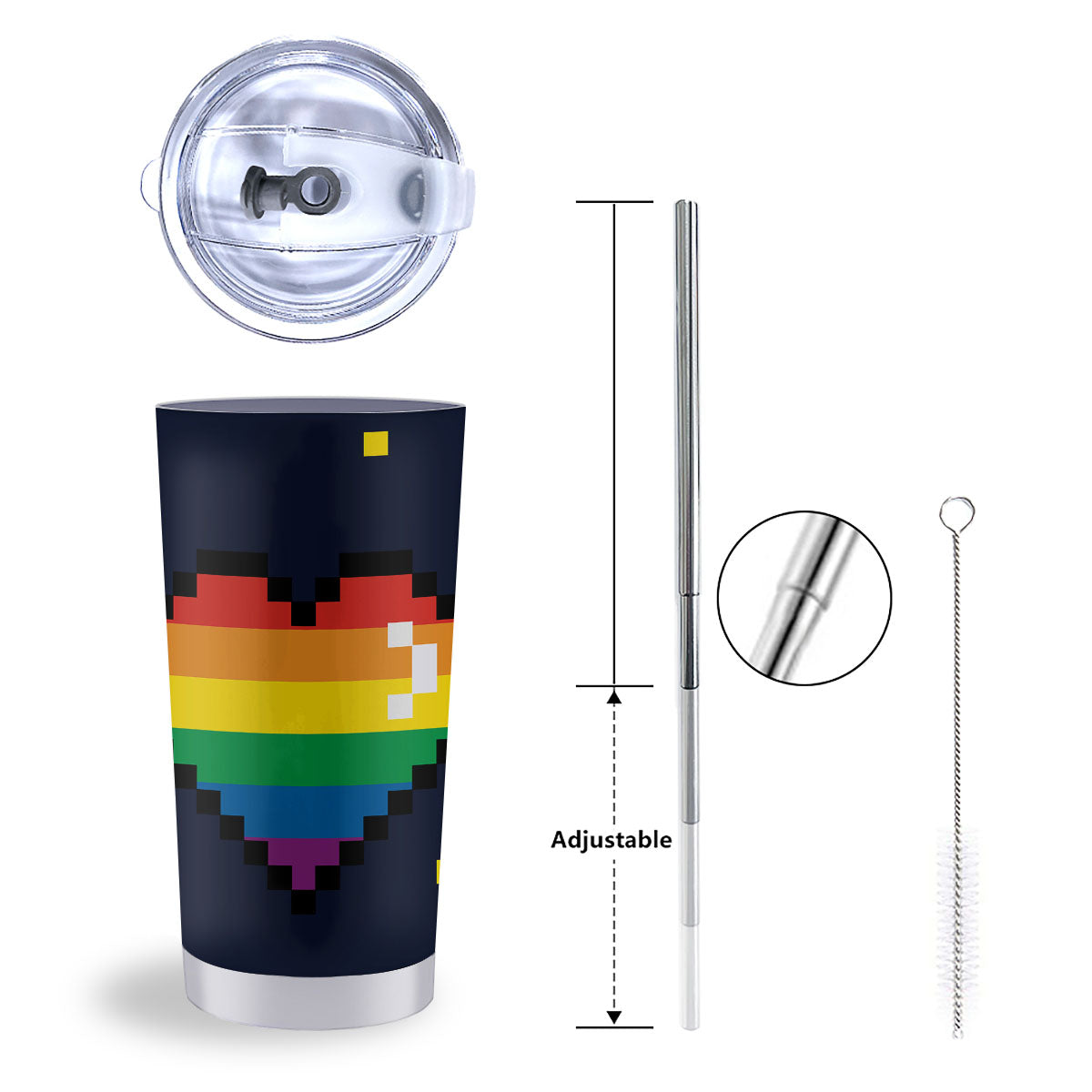 LGBT Pride 8 Bit Rainbow Pixel Heart Tumbler-grizzshop