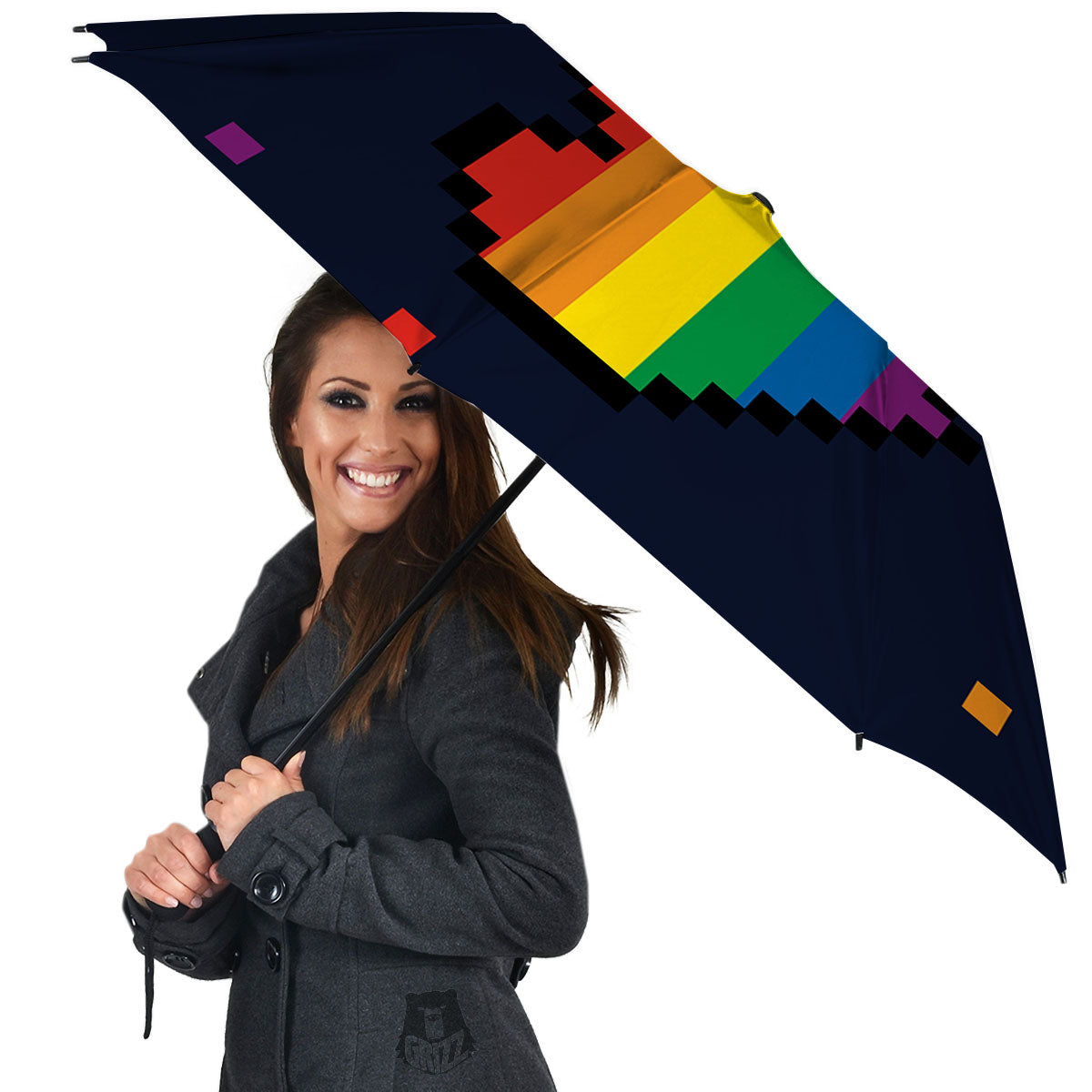 LGBT Pride 8 Bit Rainbow Pixel Heart Umbrella-grizzshop