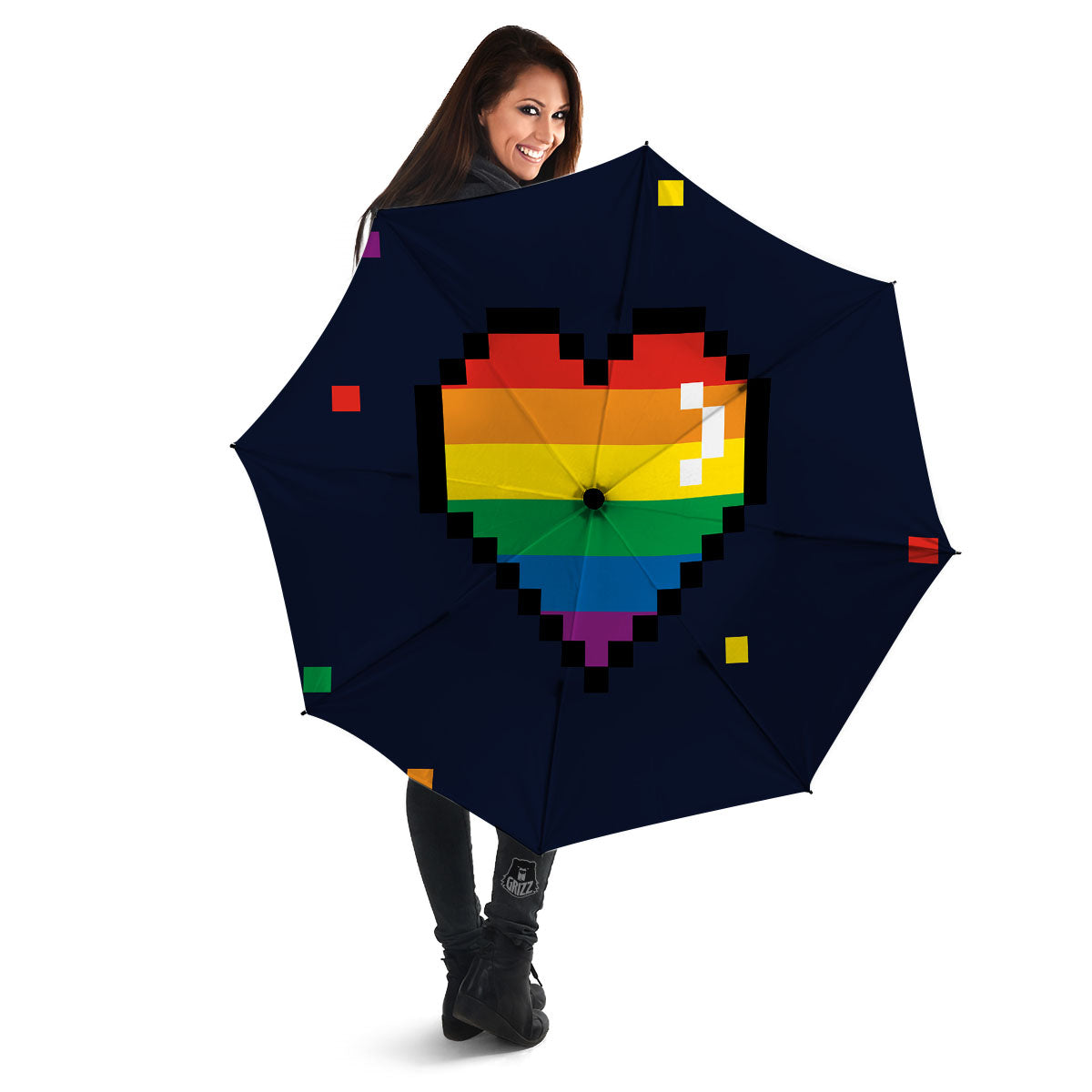 LGBT Pride 8 Bit Rainbow Pixel Heart Umbrella-grizzshop