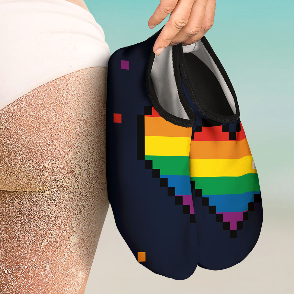 LGBT Pride 8 Bit Rainbow Pixel Heart Water Shoes-grizzshop