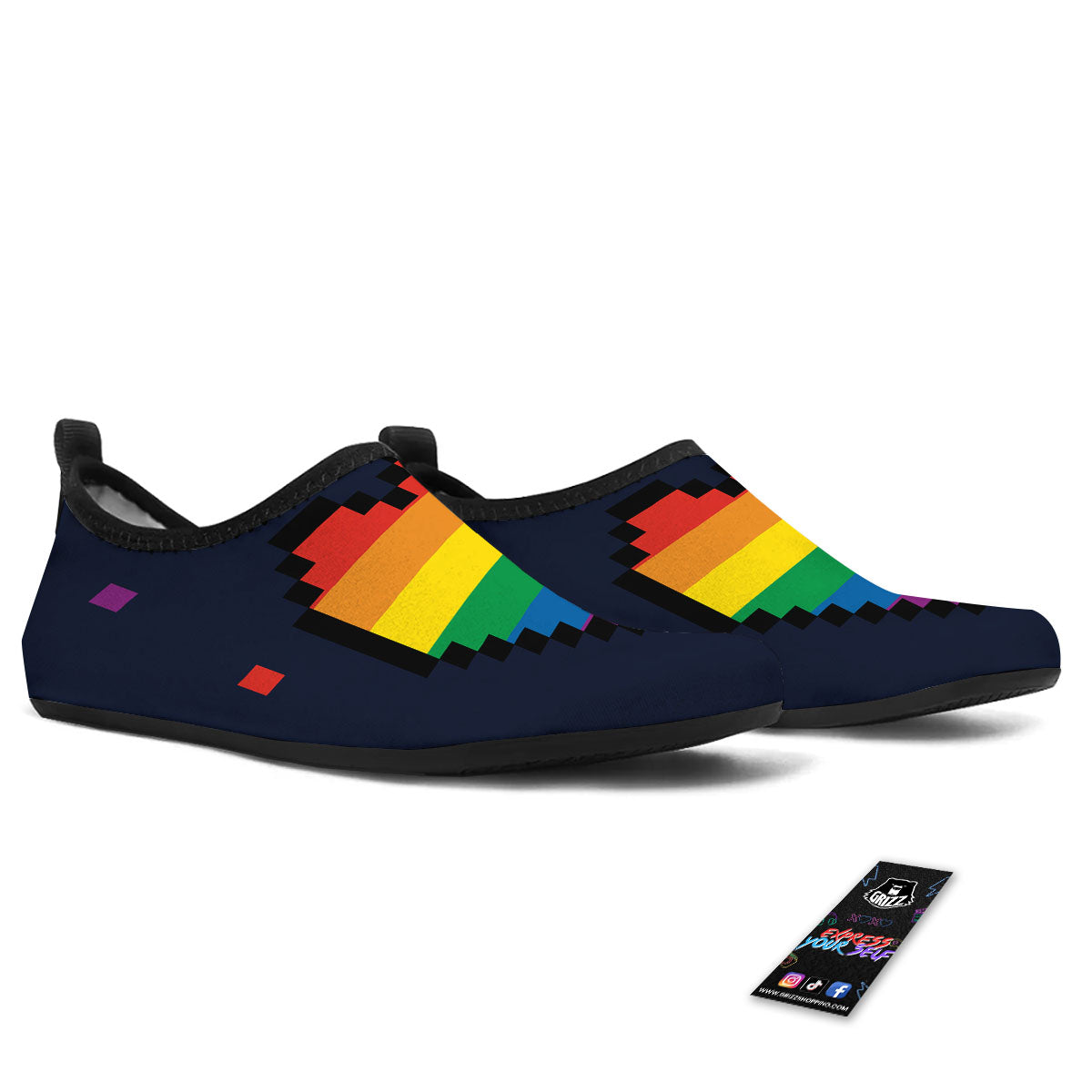 LGBT Pride 8 Bit Rainbow Pixel Heart Water Shoes-grizzshop