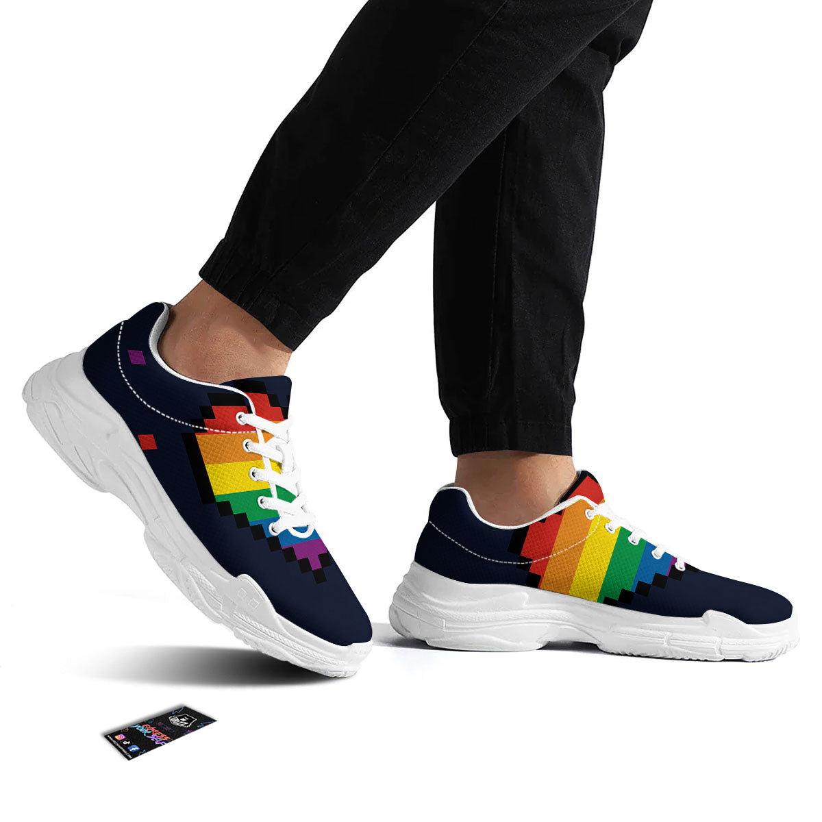 LGBT Pride 8 Bit Rainbow Pixel Heart White Chunky Shoes-grizzshop