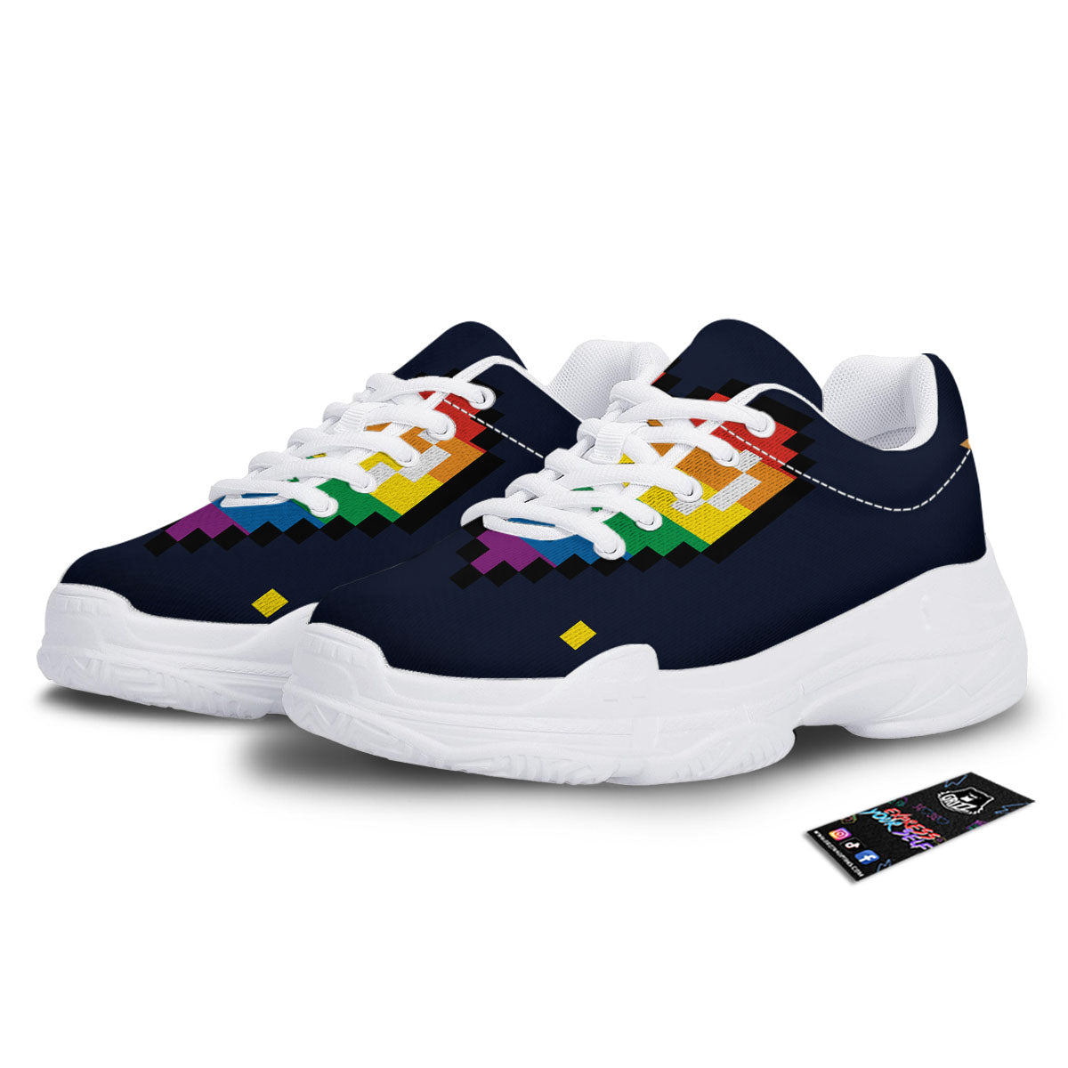 LGBT Pride 8 Bit Rainbow Pixel Heart White Chunky Shoes-grizzshop