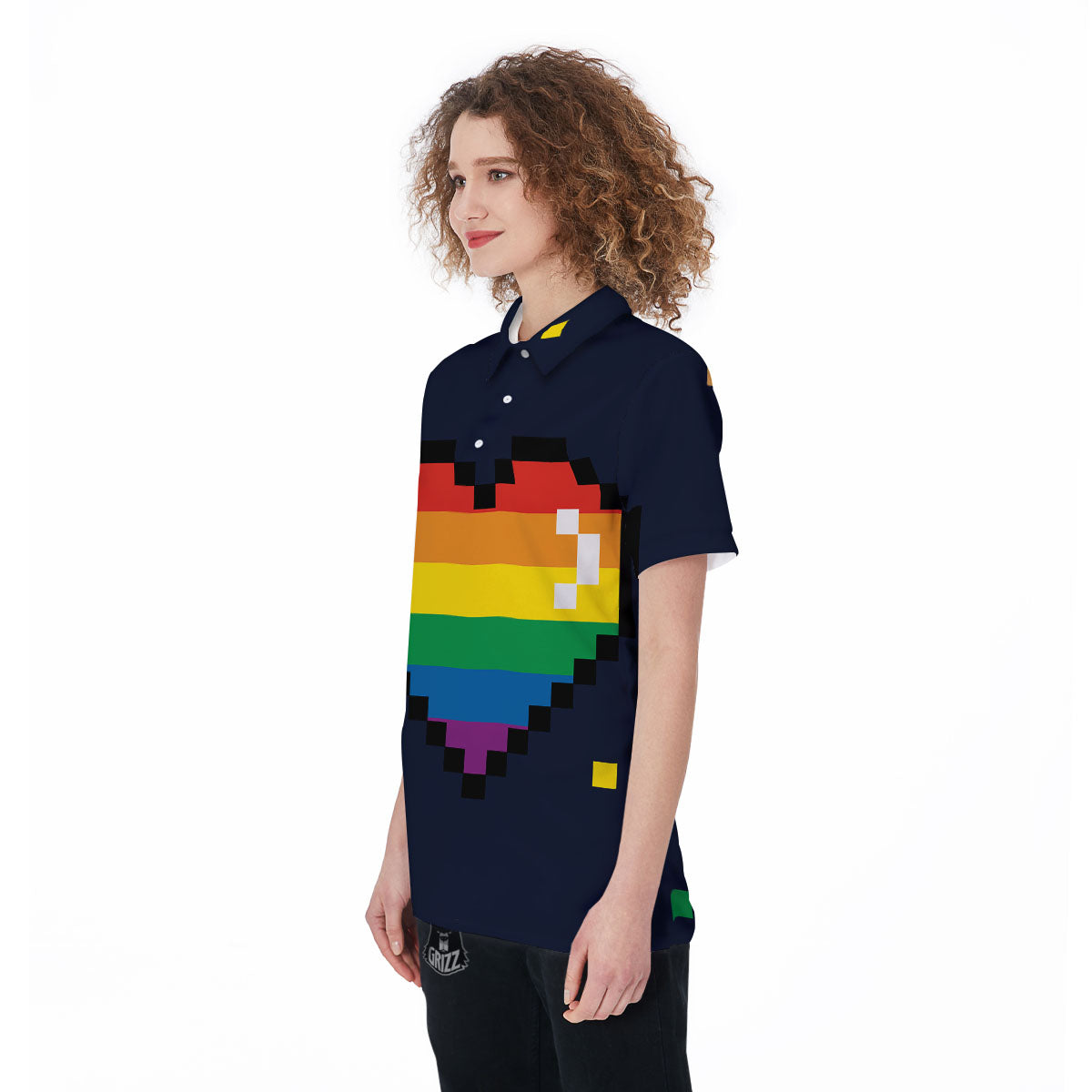 LGBT Pride 8 Bit Rainbow Pixel Heart Women's Golf Shirts-grizzshop