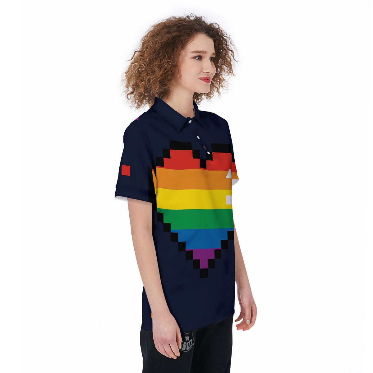 LGBT Pride 8 Bit Rainbow Pixel Heart Women's Golf Shirts-grizzshop