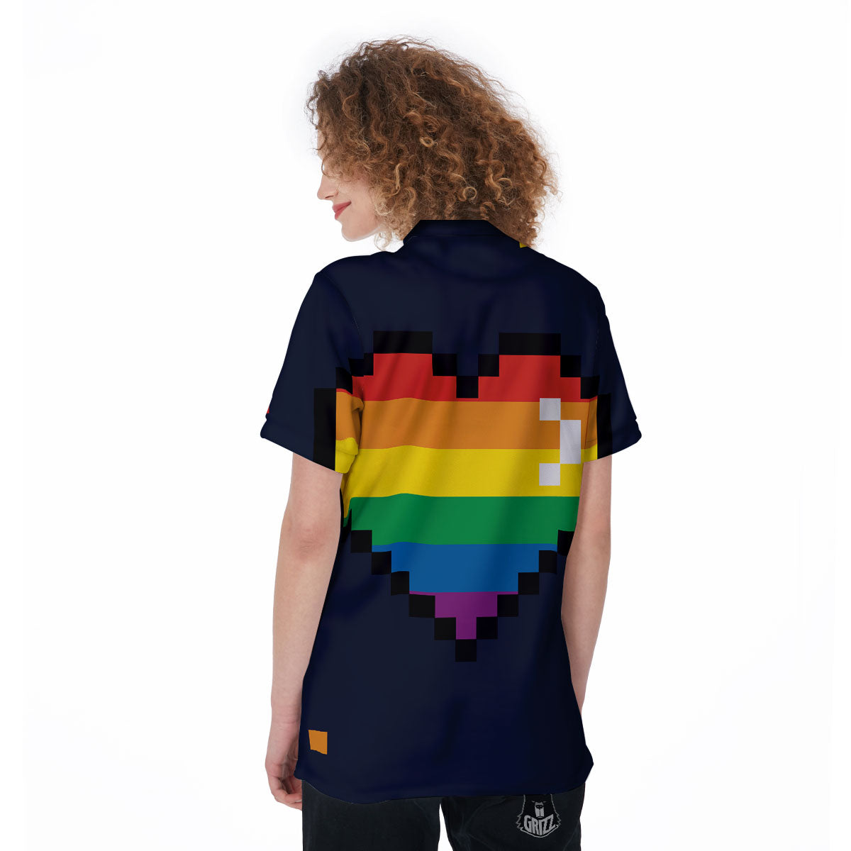 LGBT Pride 8 Bit Rainbow Pixel Heart Women's Golf Shirts-grizzshop