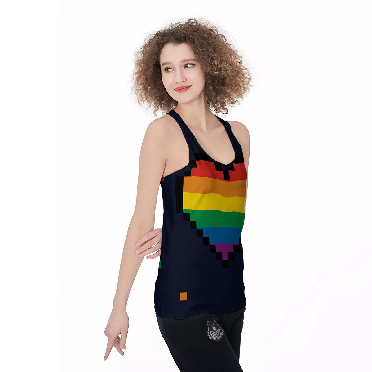 LGBT Pride 8 Bit Rainbow Pixel Heart Women's Racerback Tank Top-grizzshop