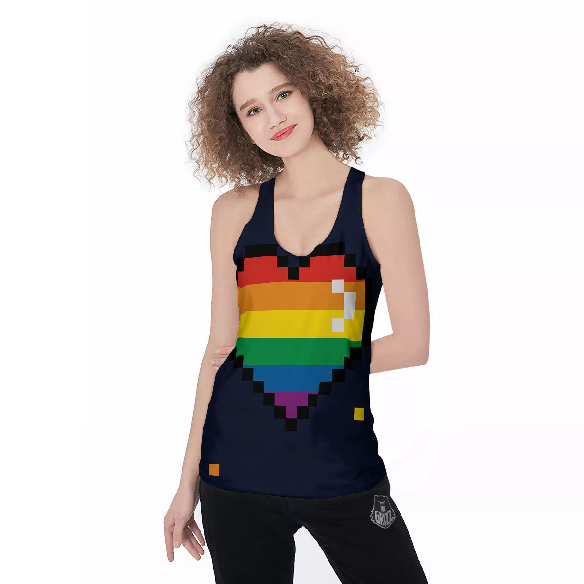 LGBT Pride 8 Bit Rainbow Pixel Heart Women's Racerback Tank Top-grizzshop