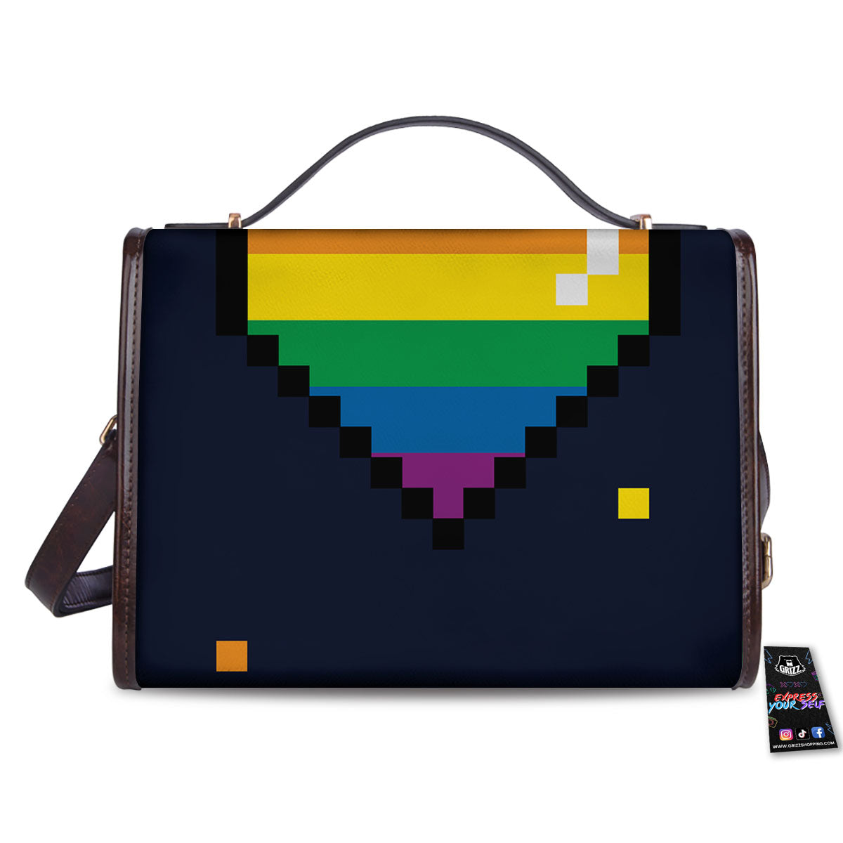 LGBT Pride 8 Bit Rainbow Pixel Heart Women's Satchel Bag-grizzshop