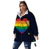 LGBT Pride 8 Bit Rainbow Pixel Heart Women's Sherpa Jacket-grizzshop