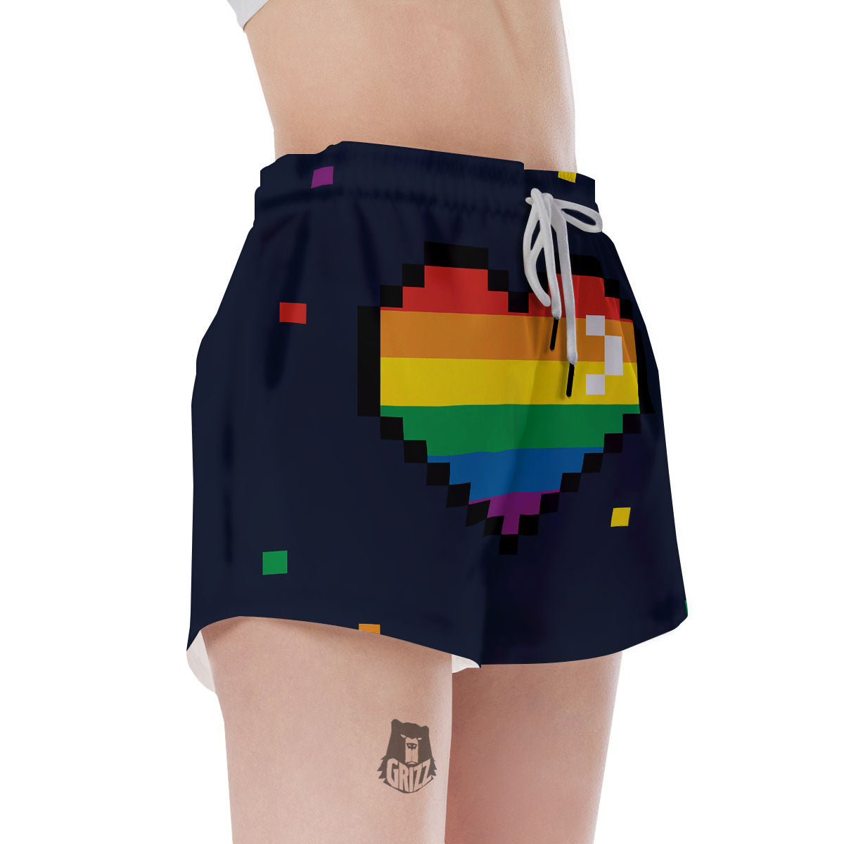 LGBT Pride 8 Bit Rainbow Pixel Heart Women's Shorts-grizzshop