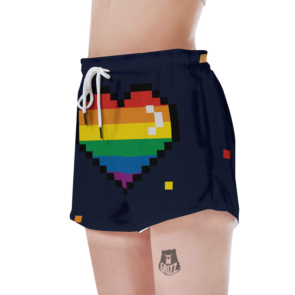 LGBT Pride 8 Bit Rainbow Pixel Heart Women's Shorts-grizzshop