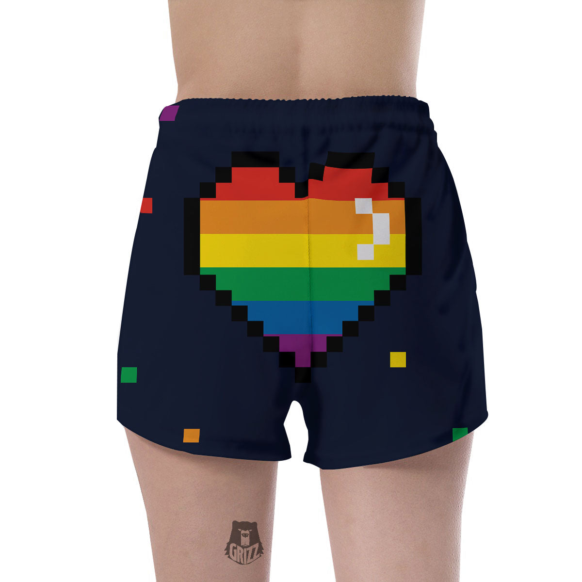 LGBT Pride 8 Bit Rainbow Pixel Heart Women's Shorts-grizzshop