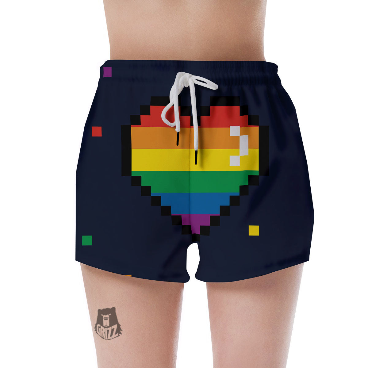 LGBT Pride 8 Bit Rainbow Pixel Heart Women's Shorts-grizzshop