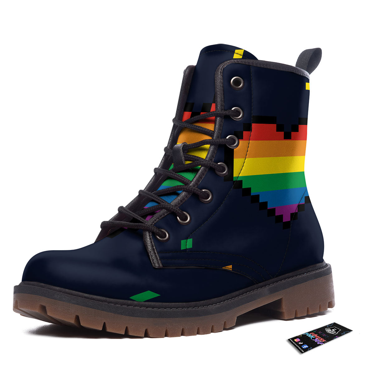 LGBT Pride 8 Bit Rainbow Pixel Heart Work Boots-grizzshop