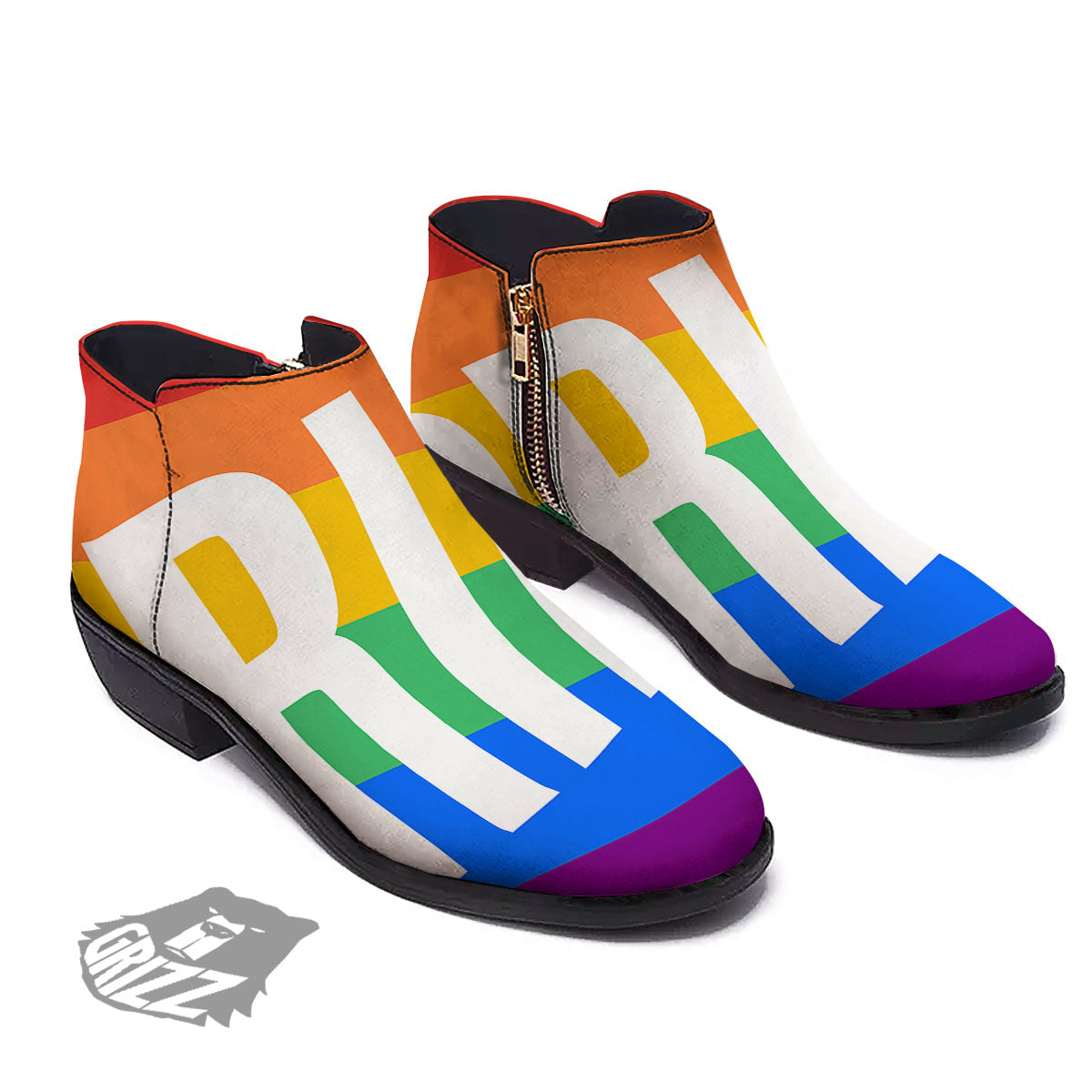 LGBT Pride Flag Pattern Print Ankle Boots-grizzshop