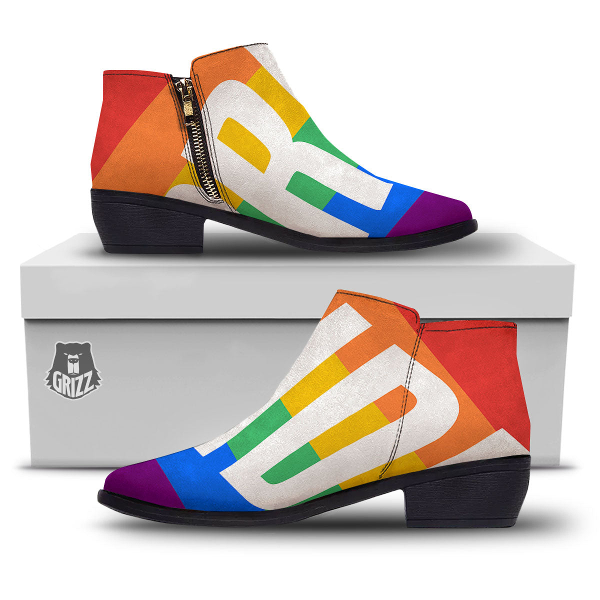 LGBT Pride Flag Pattern Print Ankle Boots-grizzshop