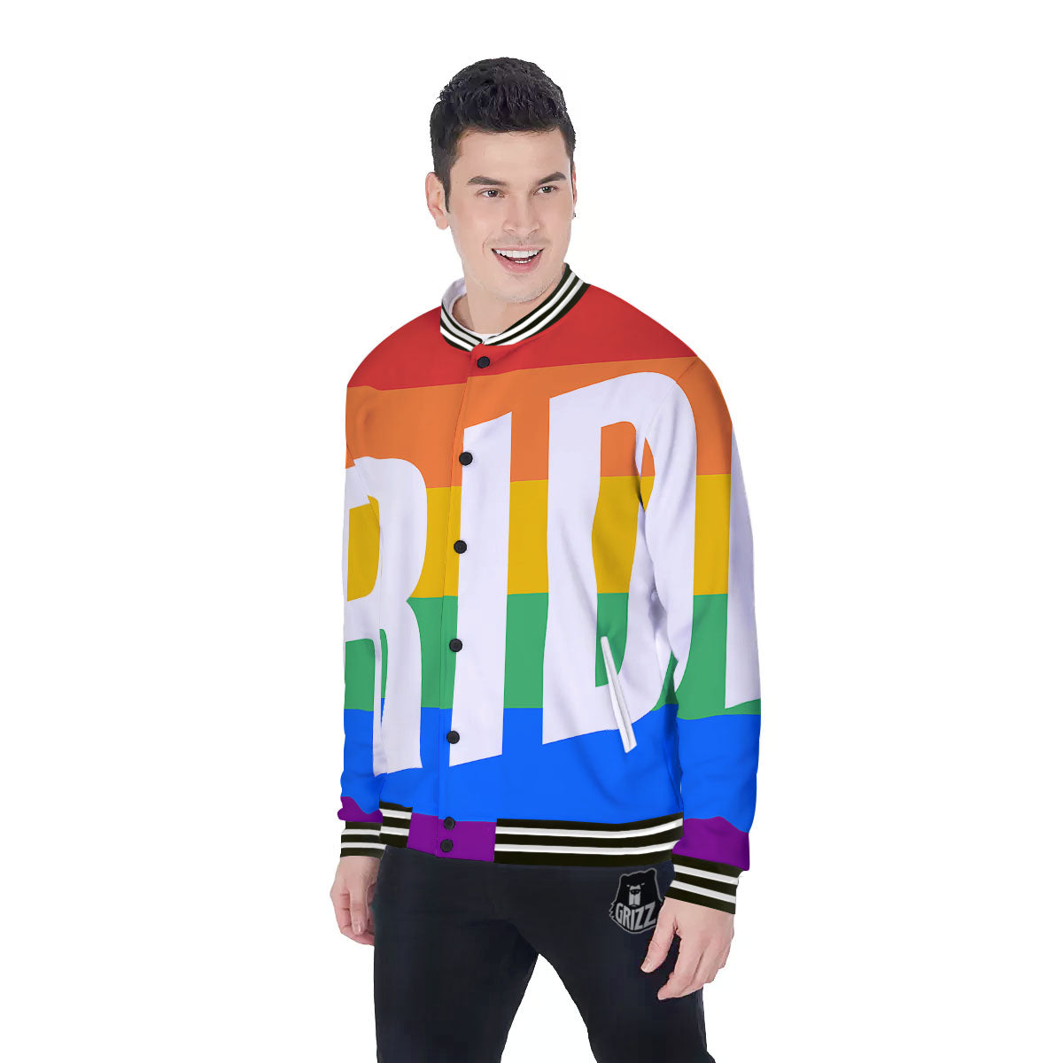 LGBT Pride Flag Pattern Print Baseball Jacket-grizzshop