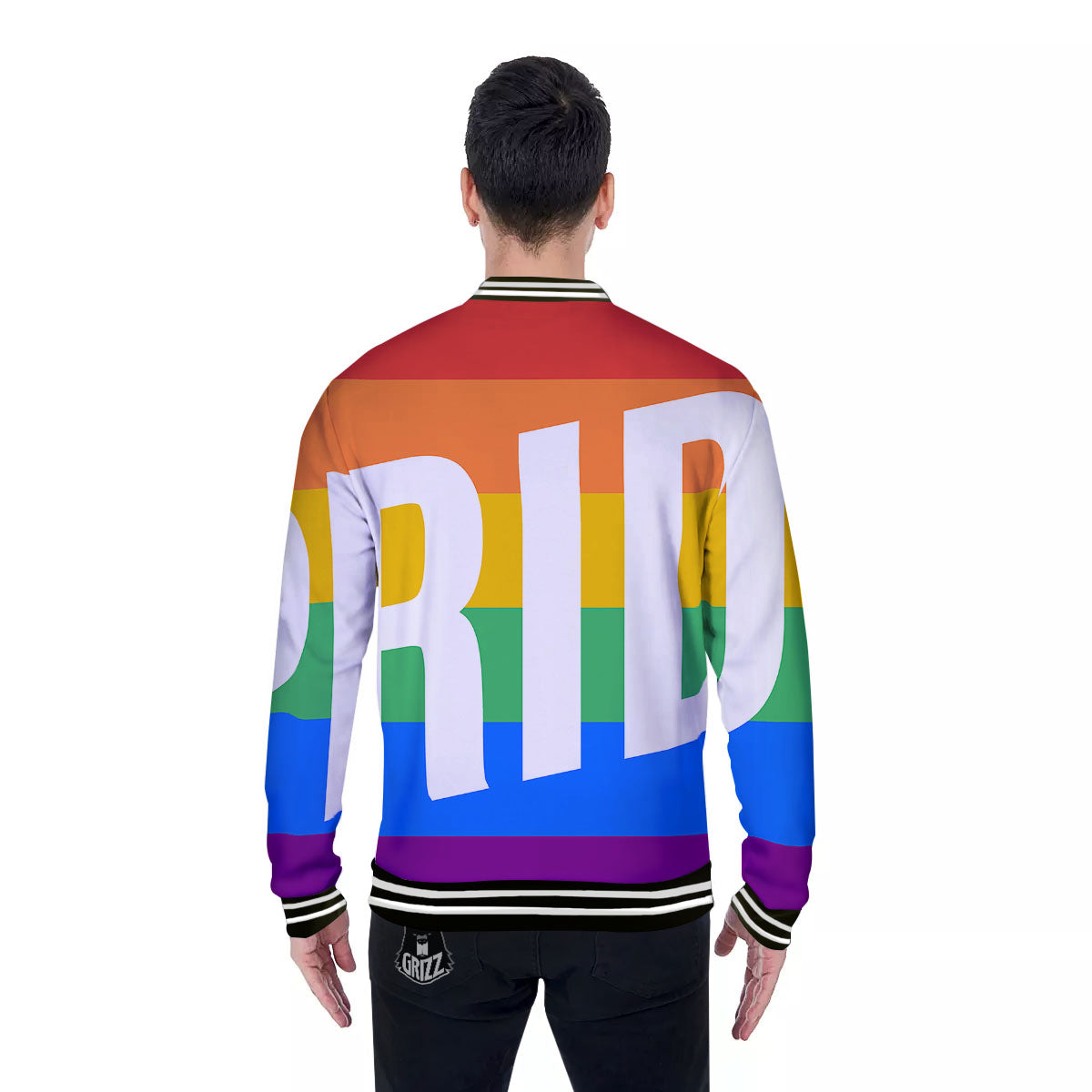 LGBT Pride Flag Pattern Print Baseball Jacket-grizzshop