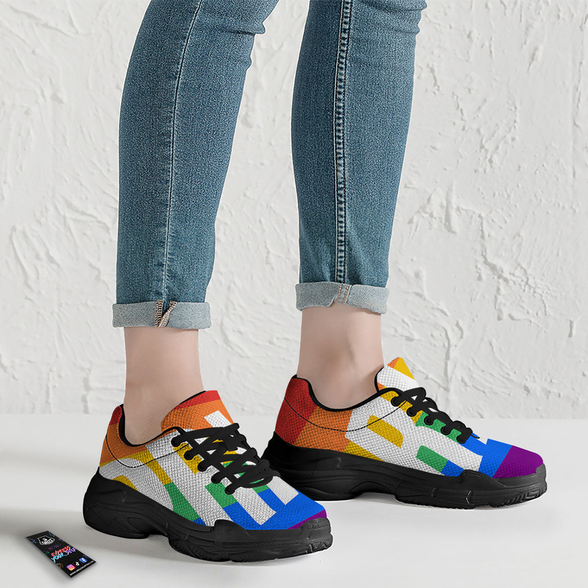 LGBT Pride Flag Pattern Print Black Chunky Shoes-grizzshop