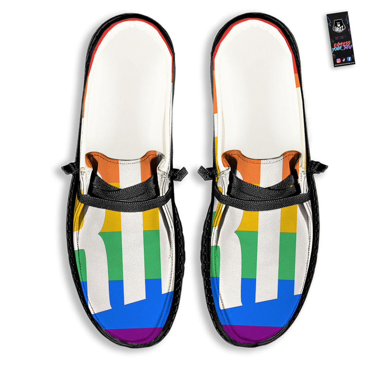 LGBT Pride Flag Pattern Print Black Loafers-grizzshop