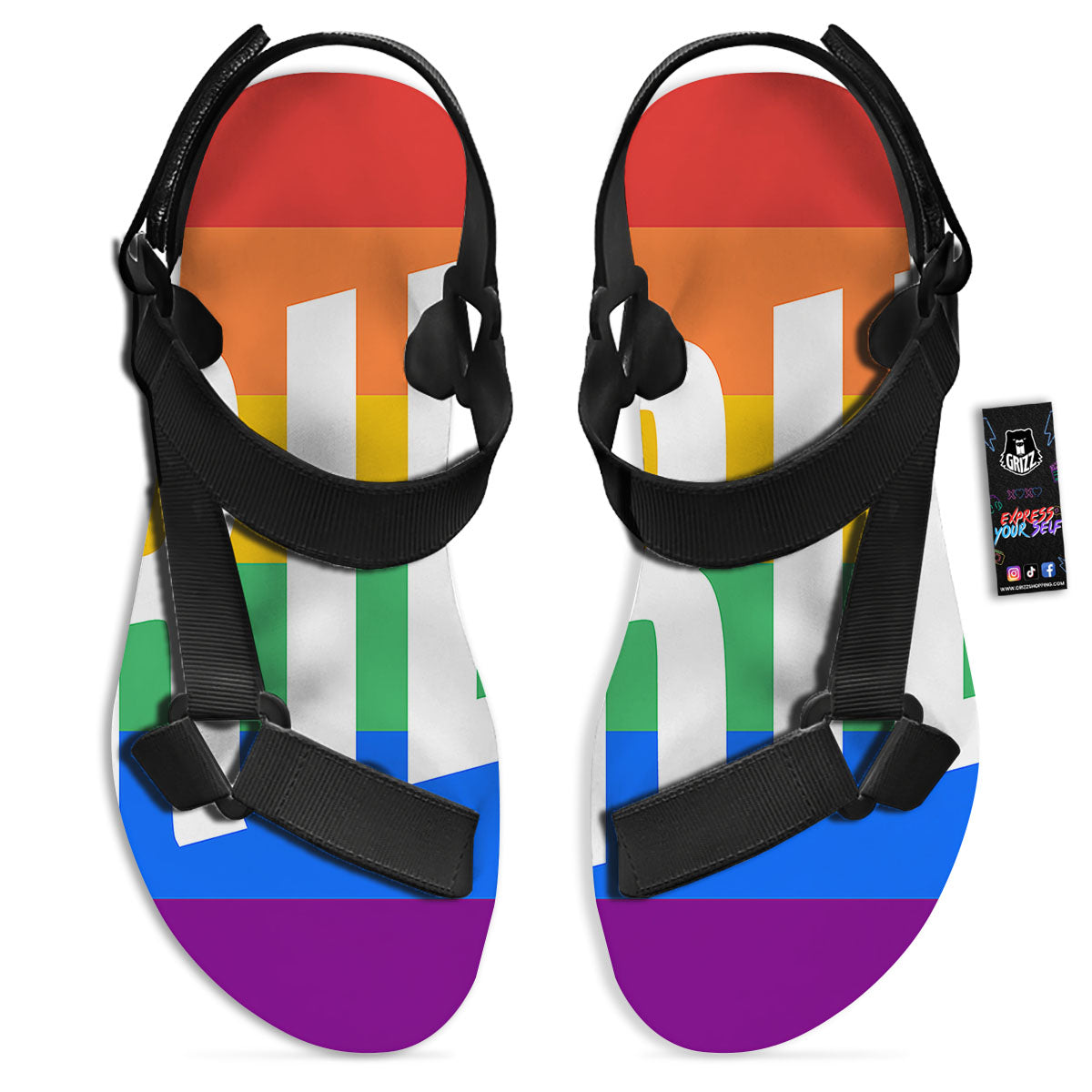 LGBT Pride Flag Pattern Print Black Open Toe Sandals-grizzshop