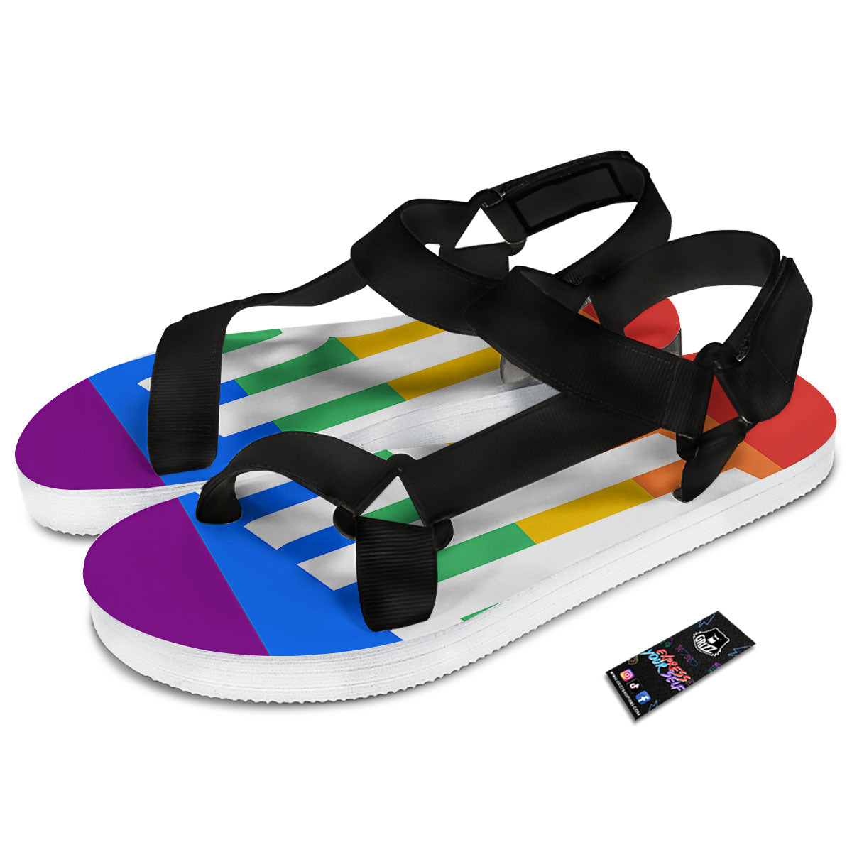 LGBT Pride Flag Pattern Print Black Open Toe Sandals-grizzshop