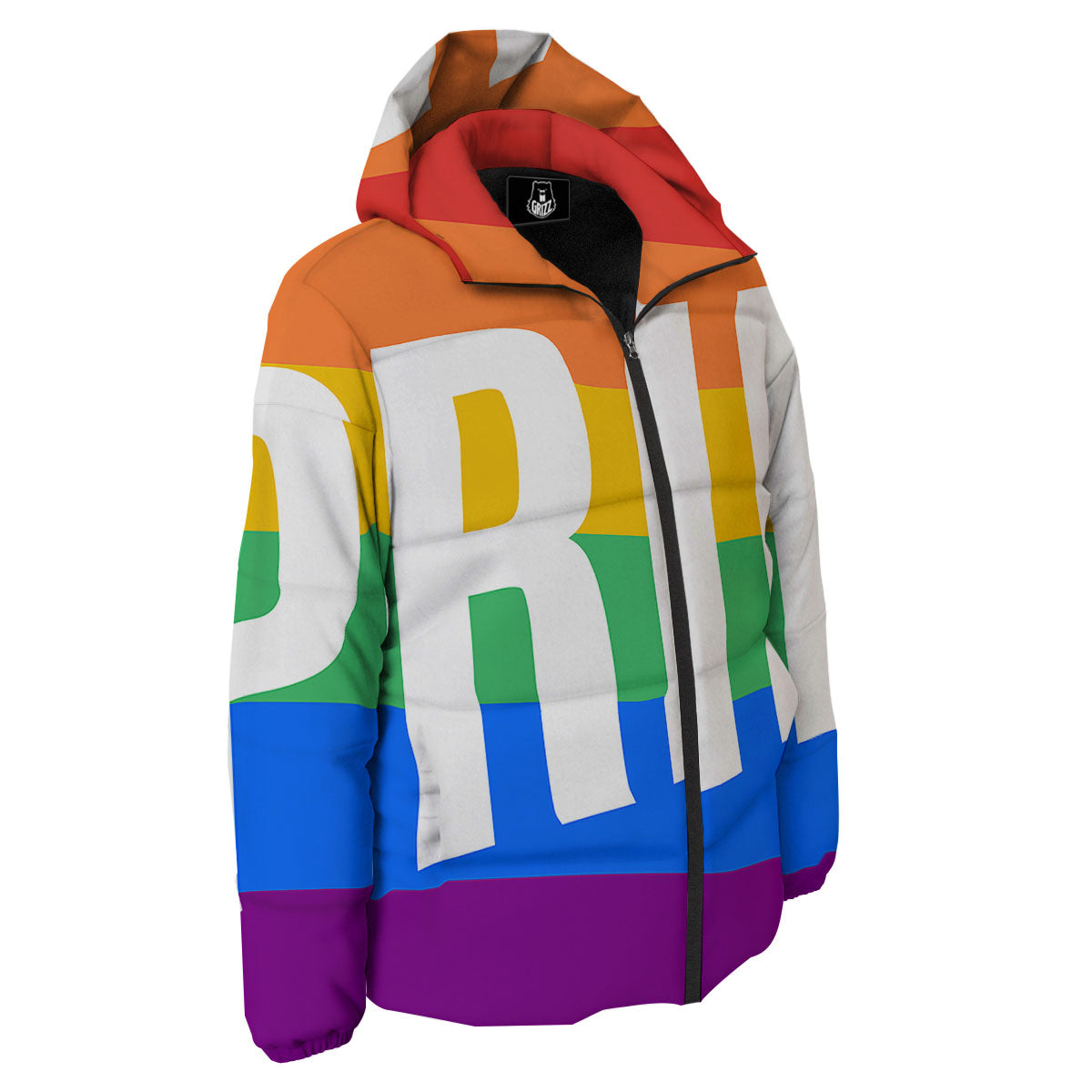 LGBT Pride Flag Pattern Print Down Jacket-grizzshop