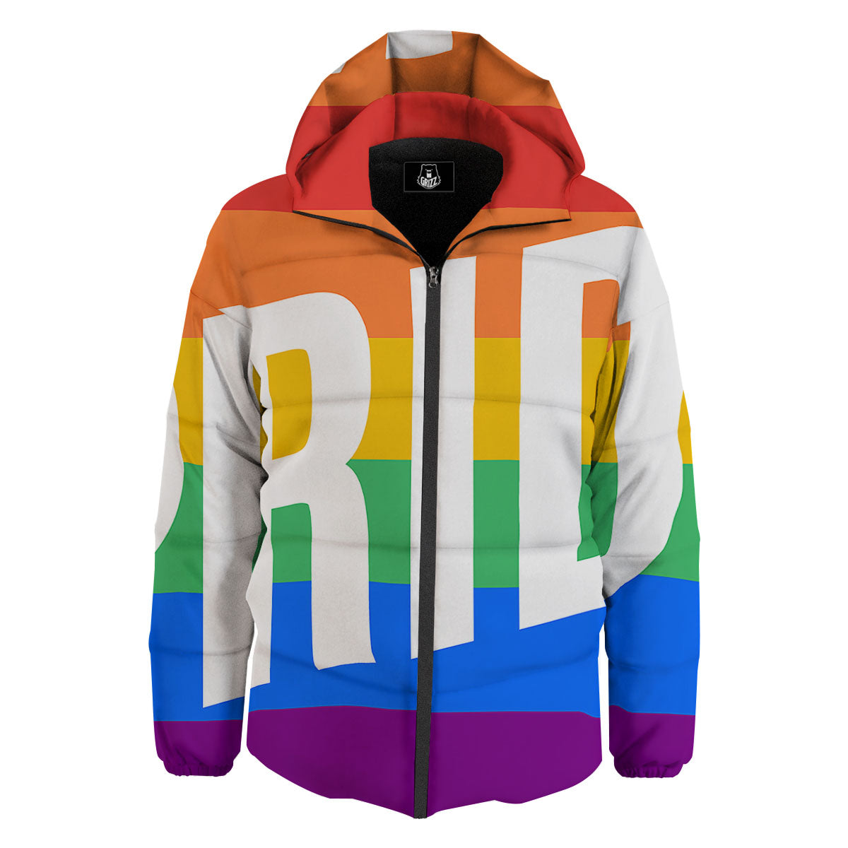 LGBT Pride Flag Pattern Print Down Jacket-grizzshop