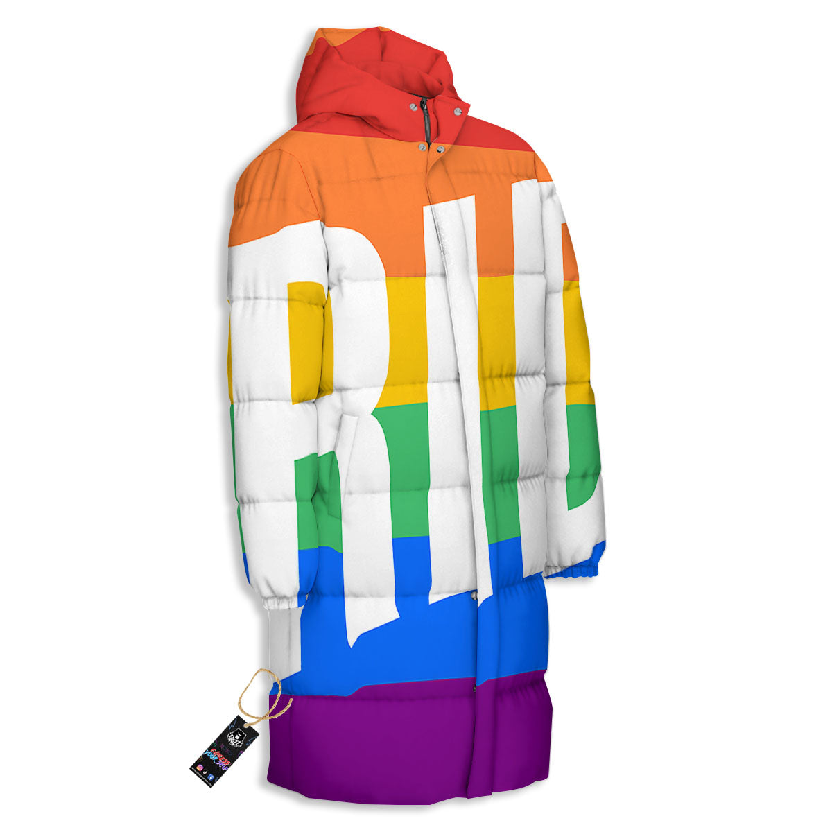 LGBT Pride Flag Pattern Print Long Down Jacket-grizzshop