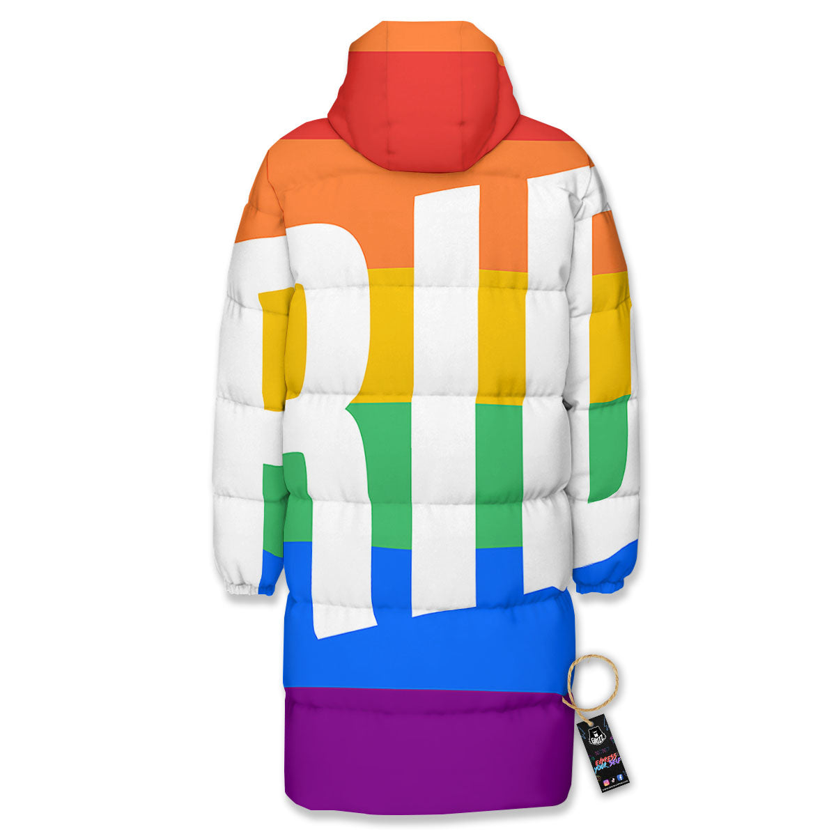 LGBT Pride Flag Pattern Print Long Down Jacket-grizzshop