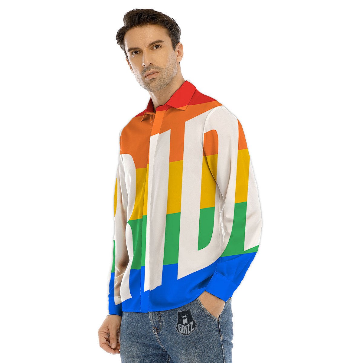 LGBT Pride Flag Pattern Print Men's Dress Shirts-grizzshop