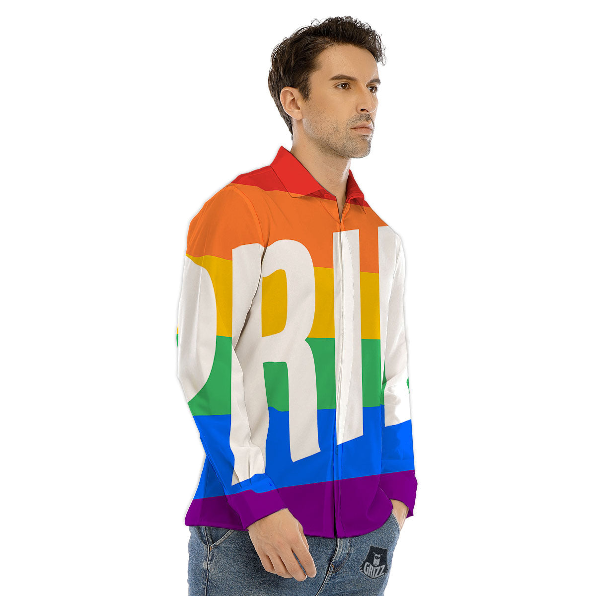 LGBT Pride Flag Pattern Print Men's Dress Shirts-grizzshop