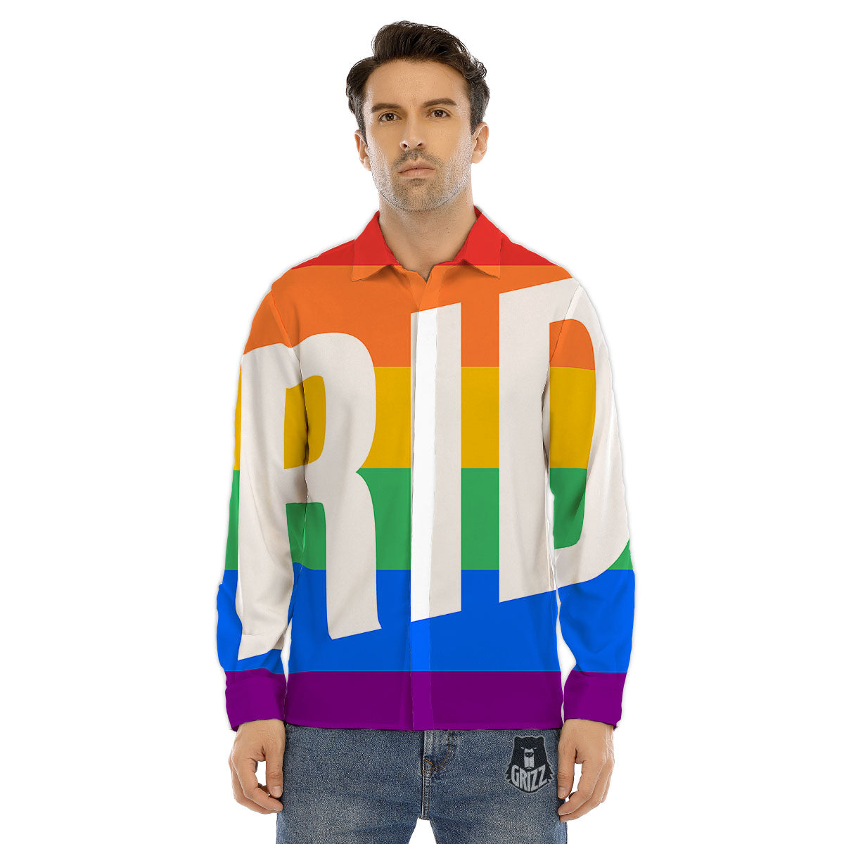 LGBT Pride Flag Pattern Print Men's Dress Shirts