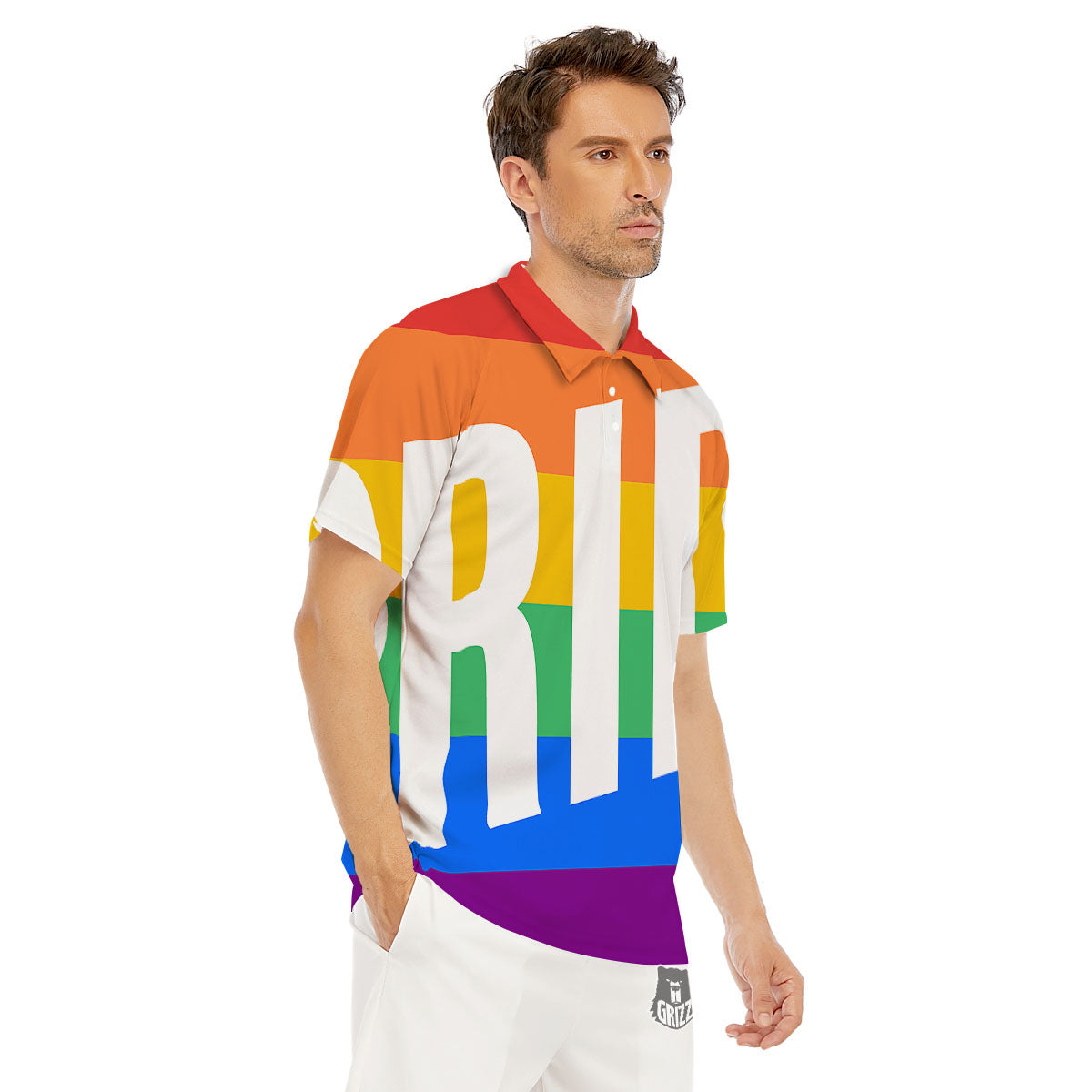 LGBT Pride Flag Pattern Print Men's Golf Shirts-grizzshop