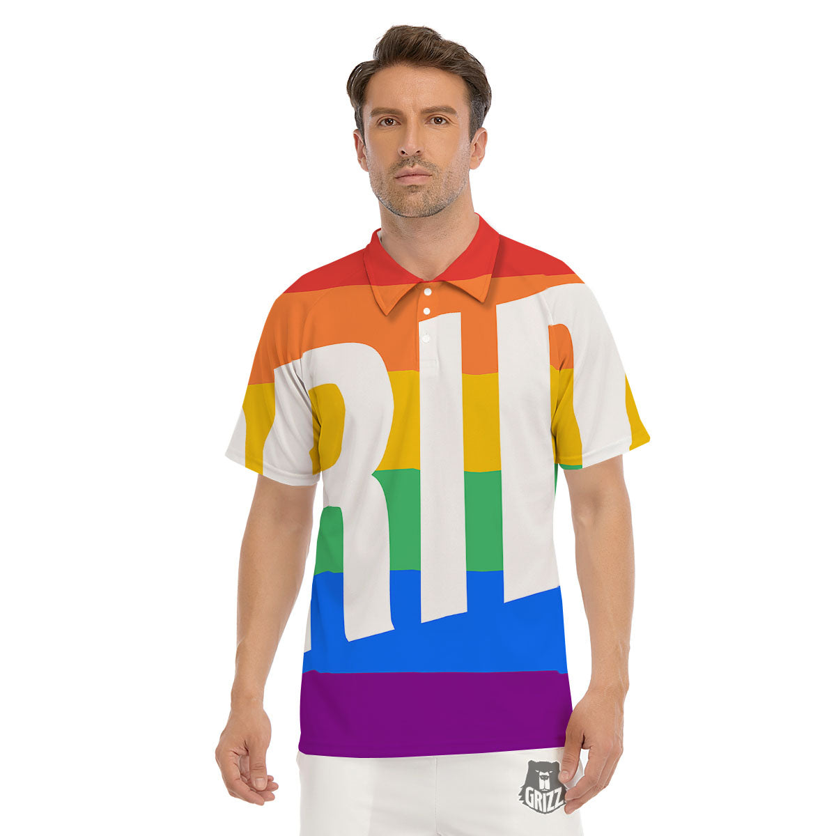 LGBT Pride Flag Pattern Print Men's Golf Shirts-grizzshop