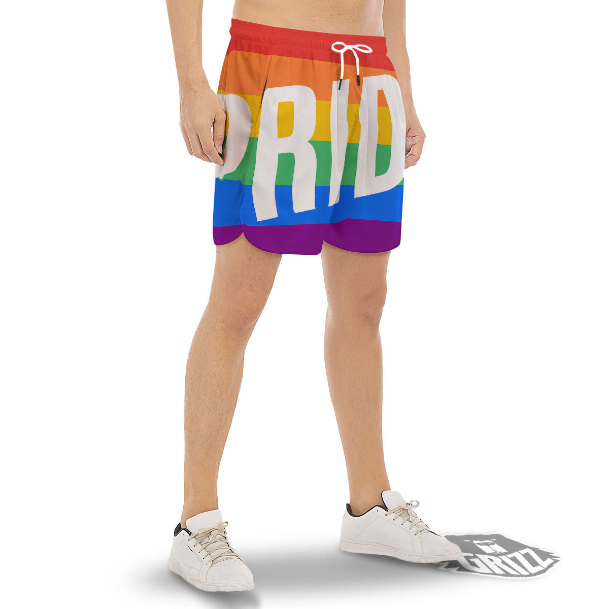 LGBT Pride Flag Pattern Print Men's Gym Shorts-grizzshop