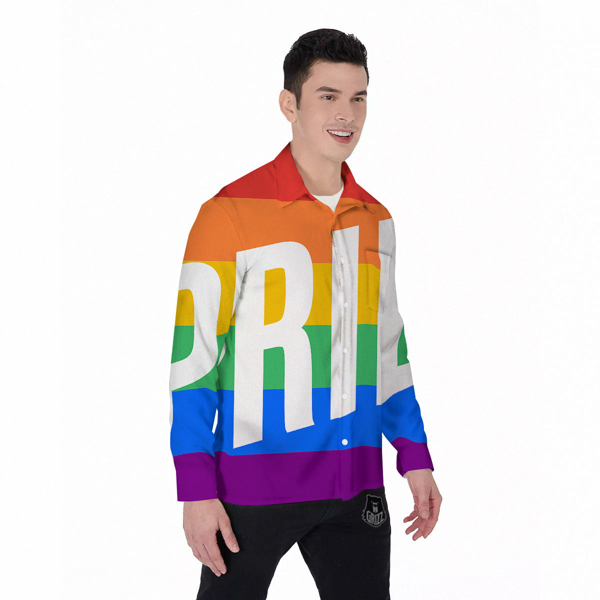 LGBT Pride Flag Pattern Print Men's Long Sleeve Shirts-grizzshop