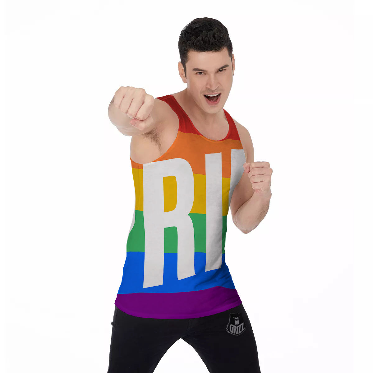 LGBT Pride Flag Pattern Print Men's Tank Top-grizzshop