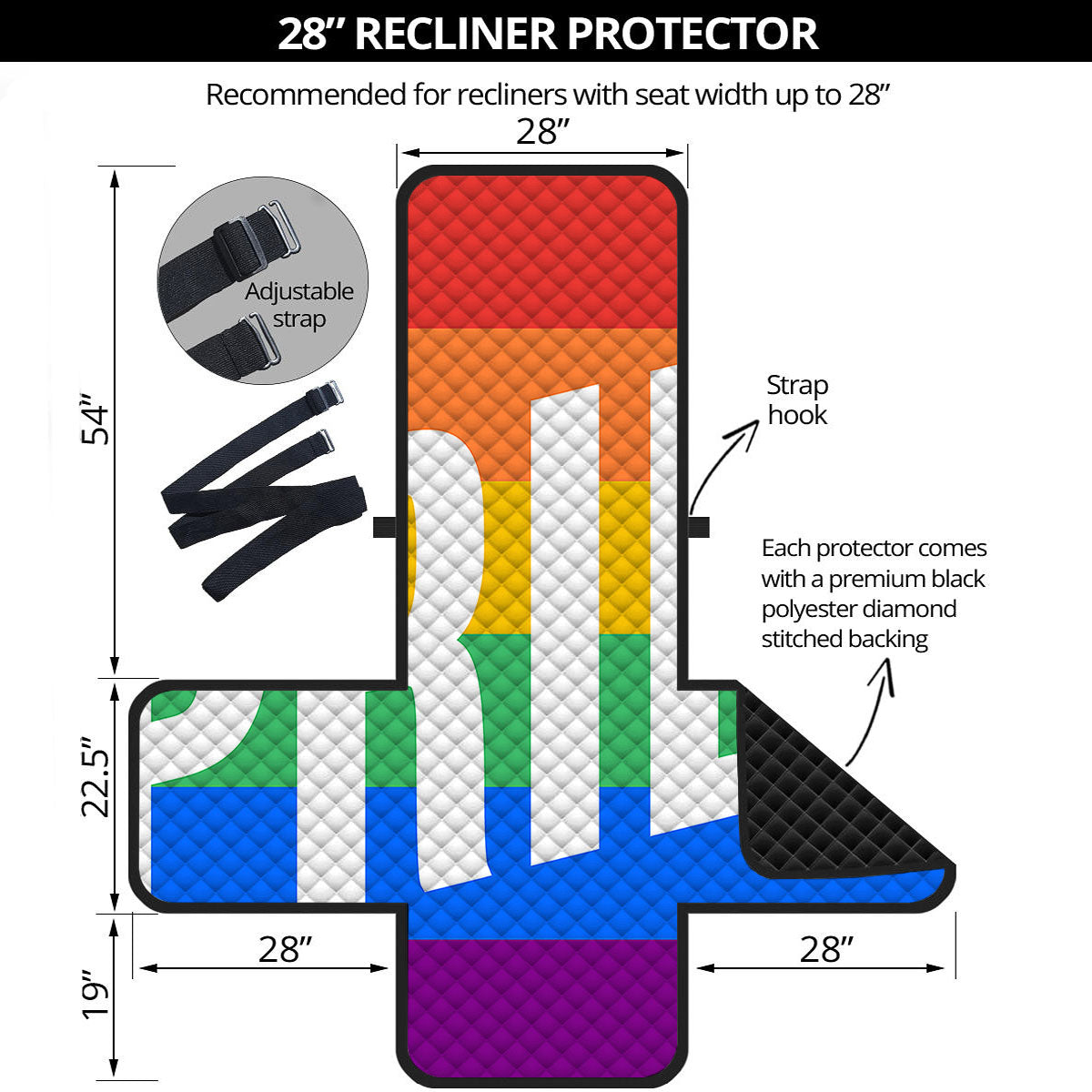 LGBT Pride Flag Pattern Print Recliner Protector-grizzshop