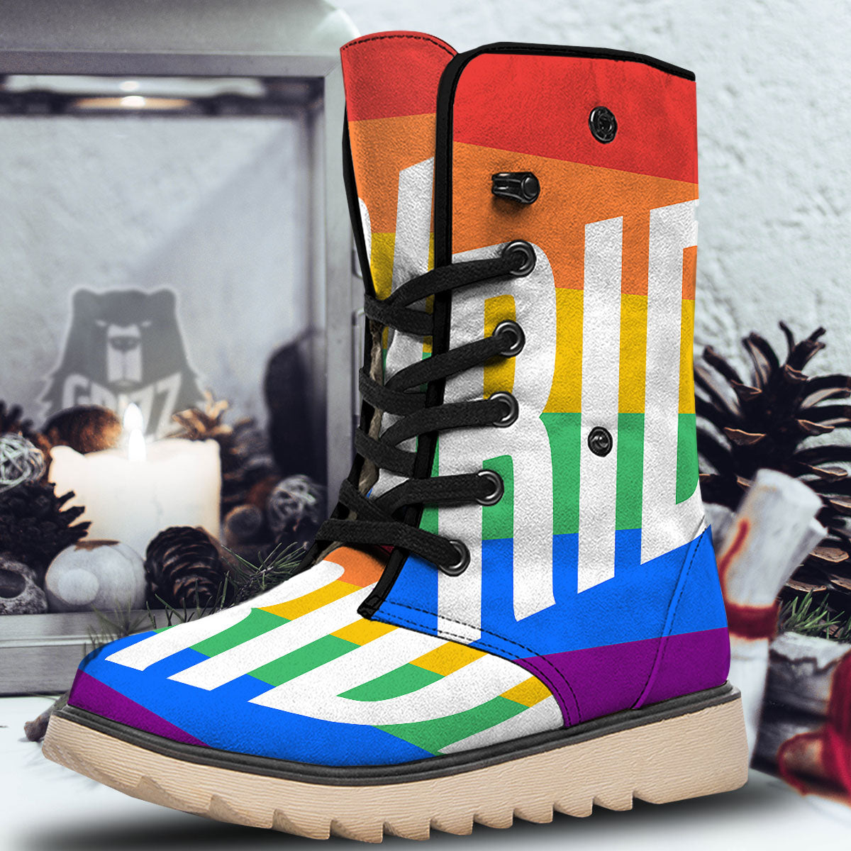 LGBT Pride Flag Pattern Print Snow Boots-grizzshop