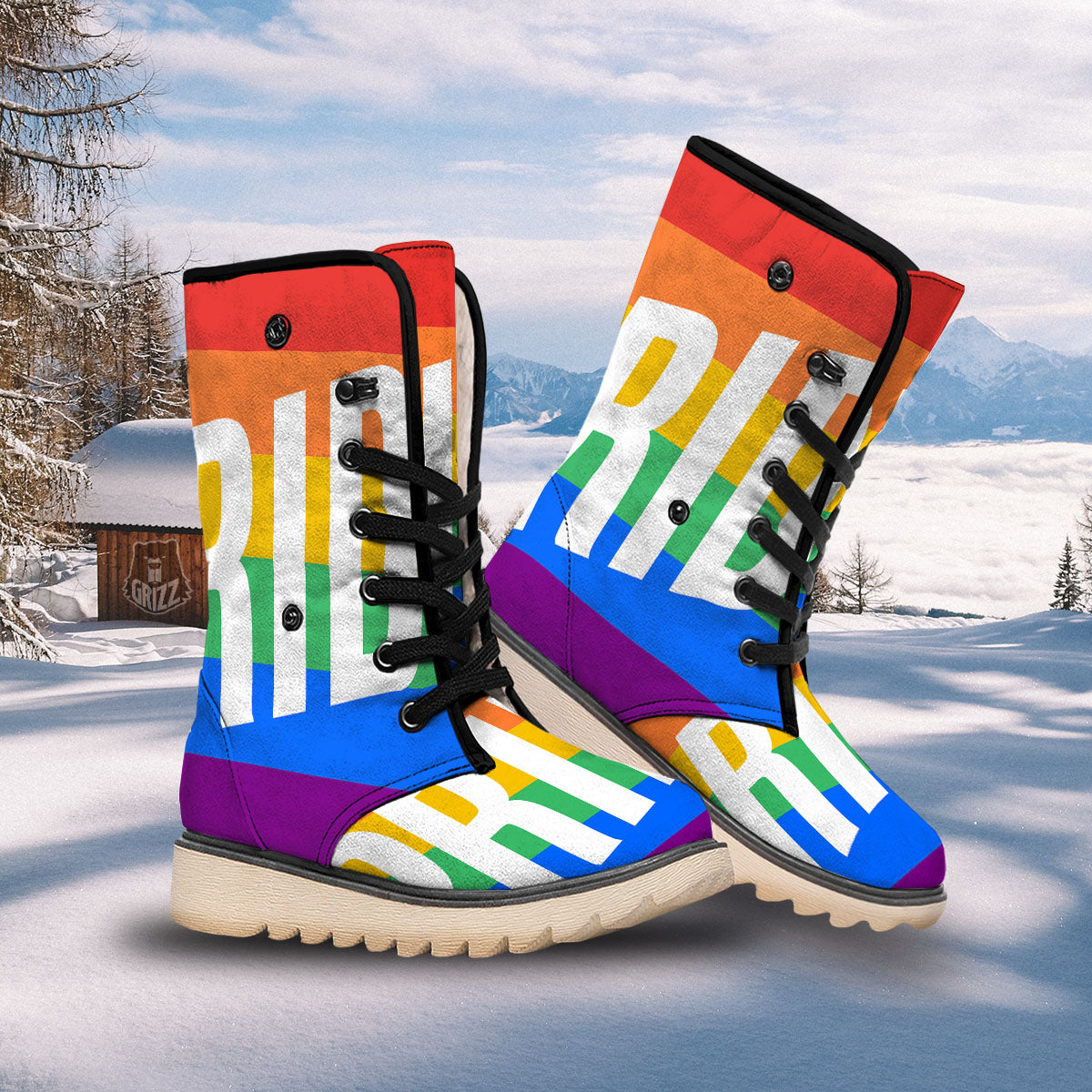 LGBT Pride Flag Pattern Print Snow Boots-grizzshop