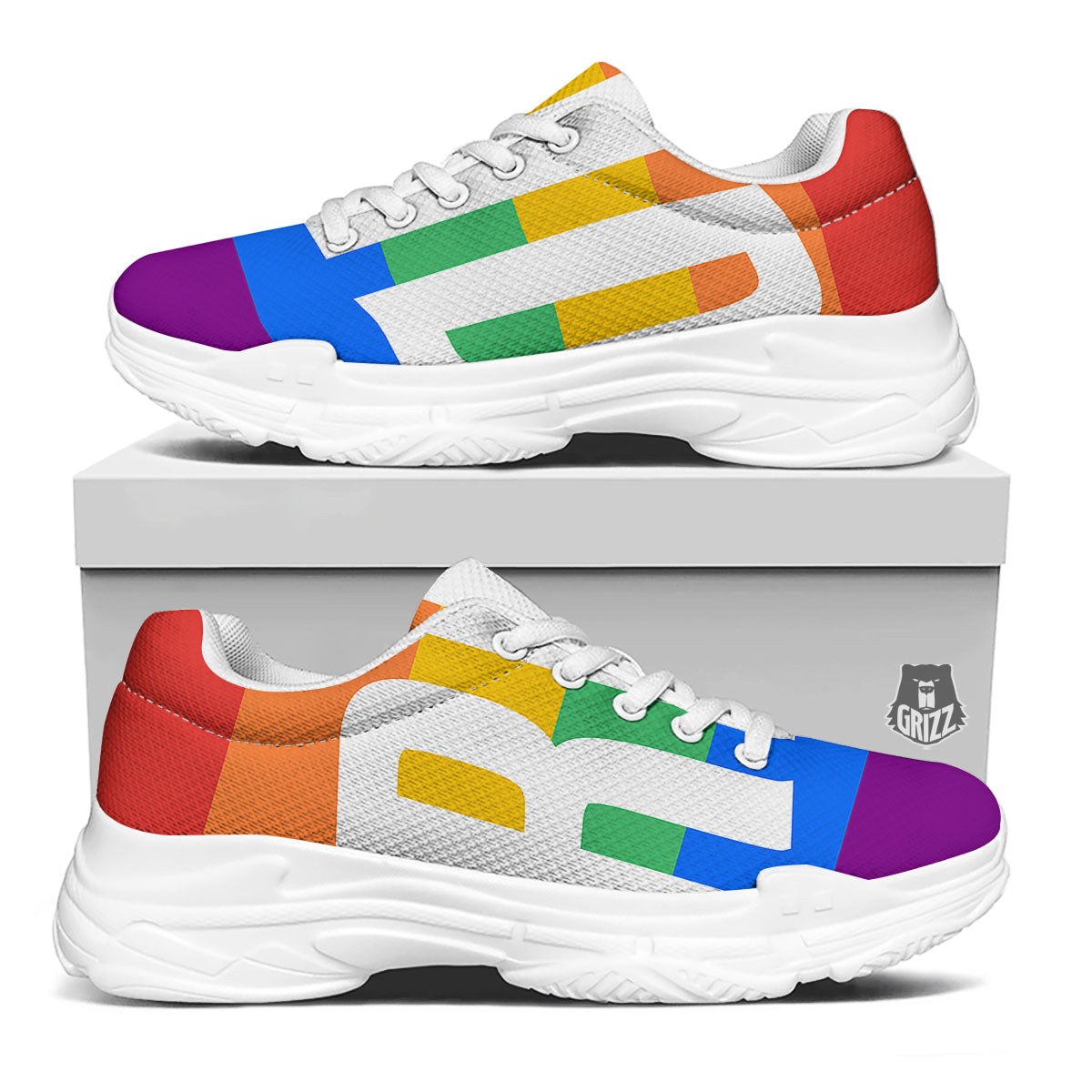 LGBT Pride Flag Pattern Print White Chunky Shoes-grizzshop