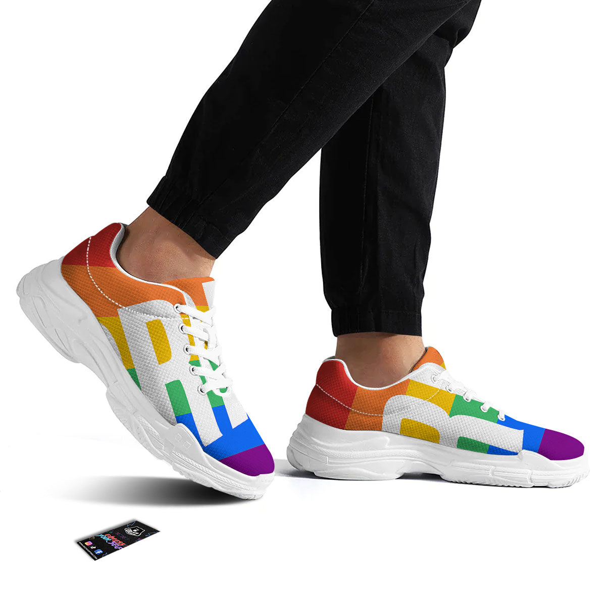 LGBT Pride Flag Pattern Print White Chunky Shoes-grizzshop