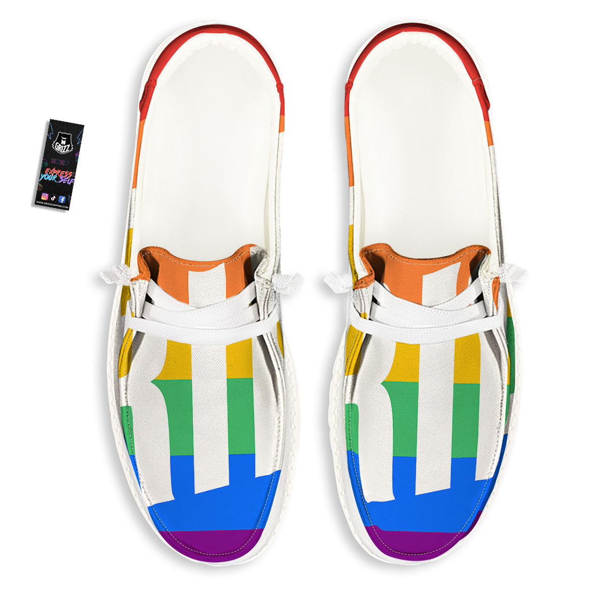 LGBT Pride Flag Pattern Print White Loafers-grizzshop